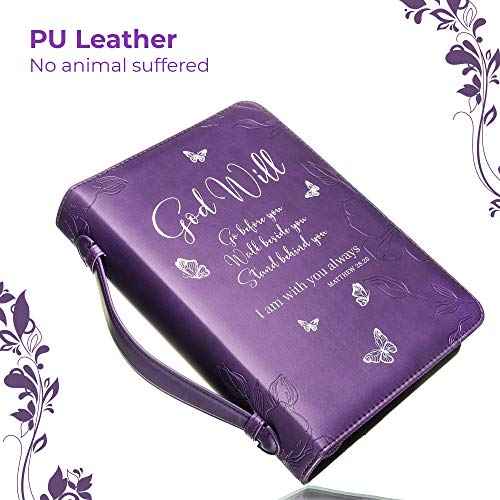 DEHITE Bible Cover Case for Women - Leather Bible Cases for Girls - Carrying Bag for Woman - Pen Slots ? Zippered Pocket ? Premium Faux Leather Holder - Christian Floral Accessories