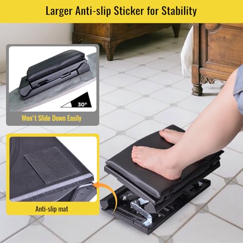 Foot Rest for Under Desk at Work Enlarged, Ergonomic Footrest with Adjustable Height and Angle, Foldable Foot Stool with Removable Pad Massage Beads for Office Gaming Chair Black