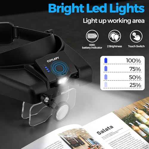 Magnifying Glasses with Light, Versatile Magnifying Glasses for Close Work, 1x - 14x Headband Magnifier with 5 Lenses & Two Led Lamps, Hands-Free Jewelers Loupe Visor for Hobby, Crafts