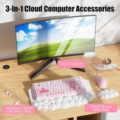 Ergonomic Wrist Rest for Keyboard and Mouse, Soft Memory Foam Cloud Keyboard Stand Pad with Wrist Rest Set with Non-Slip Silicone Base, Easy Typing, Pain Relief, Comfort for Office, Work, Gaming