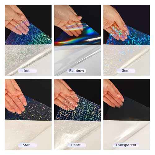 36 Sheets Holographic Laminate Sheets Transparent Holographic Sticker Paper Self Adhesive Laminating Sheets Clear Vinyl Waterproof Overlay for Sticker Pape, 8.5x11 inch 6 Patterns