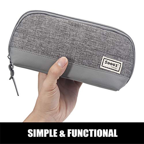 Sooez Grey Wide-Opening Pencil Pen Case - Lightweight Spacious Organizer