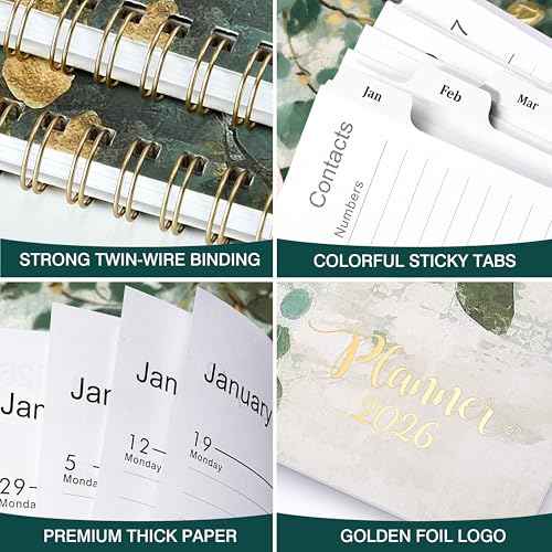 2026 Planner - Planner 2026 Weekly and Monthly, 9''x11'', Jan. 2026 - Dec. 2026, 2026 Weekly and Monthly Planner, Tabs, Pocket, Twin-wire Binding - Art Leaves