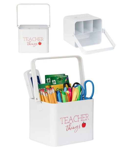 Lola Creates Teacher Things Supply Organizer Box - Art Bin Caddy Storage Container - Art Supply Organizer for Teachers - Pencil Organizer - Desk Marker Organizer