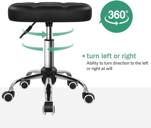 FURWOO Adjustable Oval Rolling Stool - Height Adjustable Massage Chair with Wheels | Black
