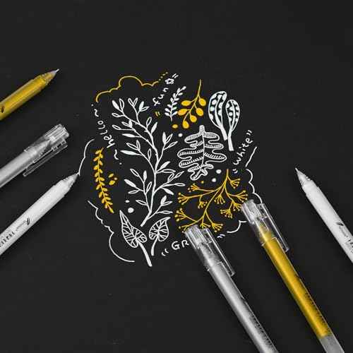 0.6mm Fine Point White Gel Pens, 3-Pack for Artists Drawing, Sketching, Illustration, and Adult Coloring Books, Opaque White Ink for Black Paper, Bullet Journaling, and Card Making