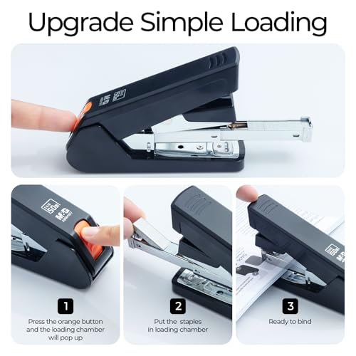 M&G Effortless Stapler 50 Sheet Capacity One-Touch Stapling, Heavy Duty Desktop Stapler Includes 1000 Staples and Remover, Portable Handheld Staplers for Home & Office (Black)