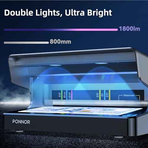 PONNOR AL-12 Counterfeit Bill Detector Money Checker Machine with Dual UV LED Light for Credit Card & ID Detection, Suitable for All Currencies with Auto ON/Off Rechargeable Battery Large FullBacklit