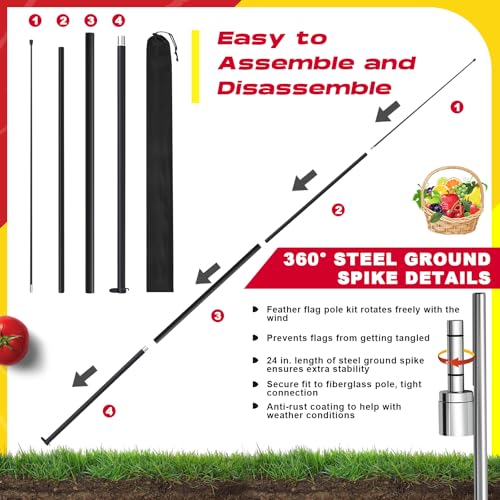15 ft Farmers Market Advertising Feather Flag with Pole and Ground Stake, Fresh Produce Farmers Market Swooper Flag Banner Decor for Fruits Vegetables Fresh Produce Food Business Stands