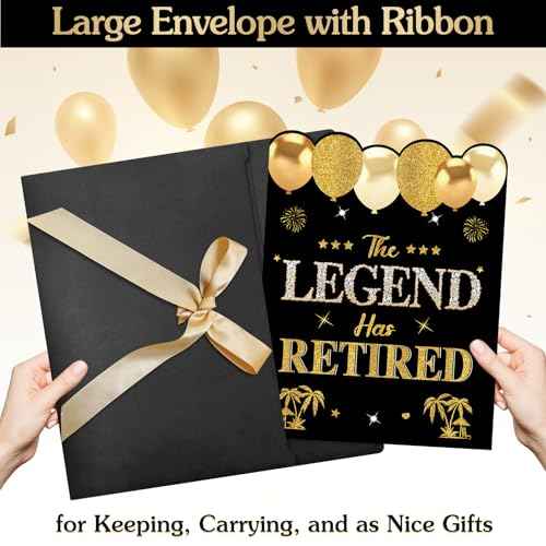 Retirement Card for Man Woman, Black Gold Large Retirement Card for Signing Jumbo The Legend Has Retired Guest Book Greeting Card with Envelope Retired Decorations Gift