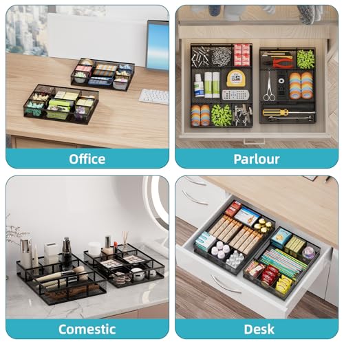 Marbrasse Black 2-Pack Mesh Drawer Organizer with Adjustable Dividers for Office & Makeup