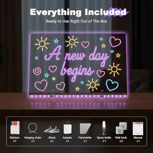 LED Note Board with 7 Colors - 13"x10" Light Up Acrylic Drawing Board for Kids, Chrsitmas Birthday Gifts for Girls Ages 5-12 Christmas Stocking Stuffers, Dry Erase Boards Includes Adapter