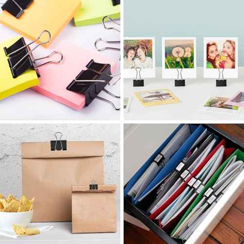 200 Count Binder Clips Assorted Sizes, 4 Sizes Large, Medium, Small, Mini, Metal Paper Clamps, Bulk Black Clips Office Supplies (1 1/4", 1", 3/4", 1/2 Inch) KKEETUR