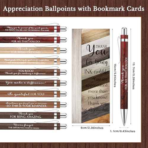 60 Sets Appreciation Gift Bulk for Employee Bamboo Ballpoint Pen Inspirational Wooden Keychain Thank You Bookmark Card Set for Vet Tech Medical Assistant Office Team Student Teacher Gift