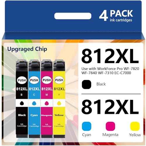 Weemay 812XL Ink Cartridges High Capacity Remanufactured Replacement for Epson 812XL Ink Cartridges Combo Pack Works with Workforce Pro WF-7820 WF-7310 EC-C7000 (4 Pack)