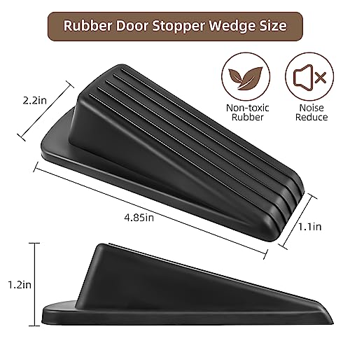 2 Pack Rubber Door Stops Stackable Wedges for Bottom of Door - Black