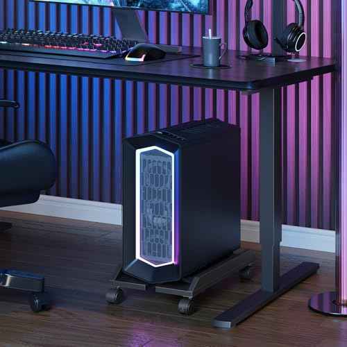 HOOBRO Adjustable PC Stand, Mobile Computer Tower Stand with Locking Caster Wheels, Rolling Under Desk CPU Holder Fits Most PC, for Home, Office, Students, Gamers, Black BB44CJ01