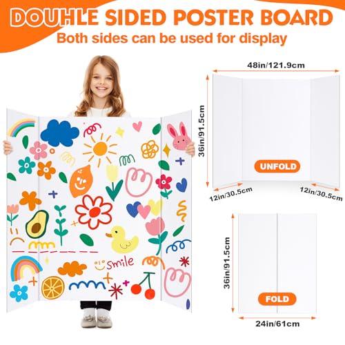 TUXITA 4 Pack Trifold Poster Boards 36x48 Inches White Presentation Display
