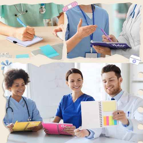 2025 Nurse Appreciation Gifts Bulk Thank You Gift Notebook with Pen in Holder and Sticky Note Notepad Marker Index Tab Inspiring Journal Ballpoint Pen for CNA Week Coworker Doctor(20 Sets)