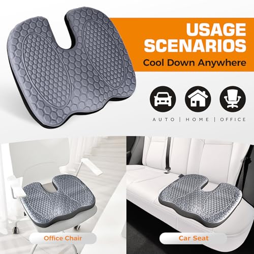 Kingfun Seat Cushion - Foam Seat Cushion for Office Chairs & Car Cooling Gel Memory - Seatssciatica & Hip & Coccyx Pain Relief Desk Chair Cushion for Long Sitting Office Workers, Gaming, Car Drivers