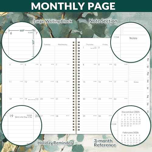 2026 Planner - Planner 2026 Weekly and Monthly, 9''x11'', Jan. 2026 - Dec. 2026, 2026 Weekly and Monthly Planner, Tabs, Pocket, Twin-wire Binding - Art Leaves