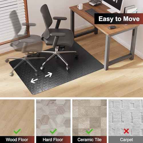 Office Chair Mat for Hardwood Floor, 50"x60" Large Black PVC Computer Desk Chair Mat with Unique Pattern for Gaming, Anti-Slip Floor Protector for Home Office, Rolling Chair