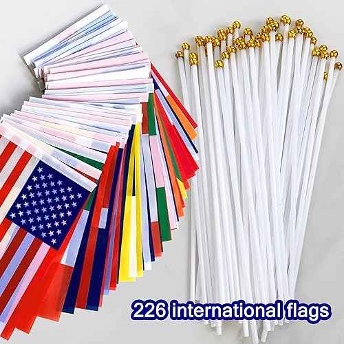 226 Countries International Flags of the World Small Mini Hand Held Flags on Stick,All Countries Flags,8.2 x 5.5 Inch