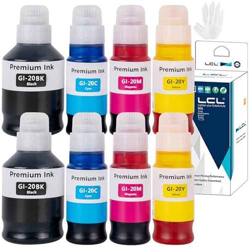 LCL GI-20 GI20 Ink Bottles Replacement for Canon 20 GI20 GI-20 Ink Refill Bottles Compatible with Canon PIXMA G5020 G6020 G7020 Printer (8-Pack,2Black 2Cyan 2Magenta 2Yellow)