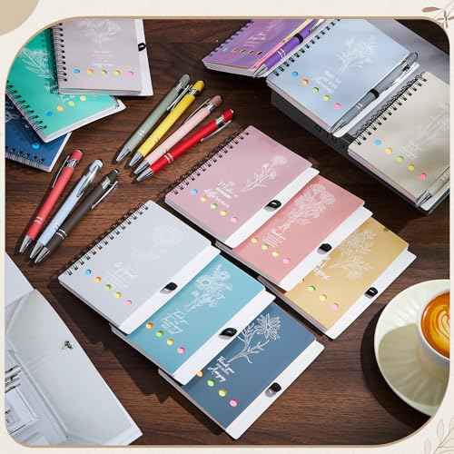 48 Pcs/24 Set Employee Appreciation Gifts Christian Gifts Bulk, A6 Spiral Notebook Journal Lined Notepad with Sticky Note Ballpoint Pen for Women Men Birthday Business Office Church Supplies(Pastel)