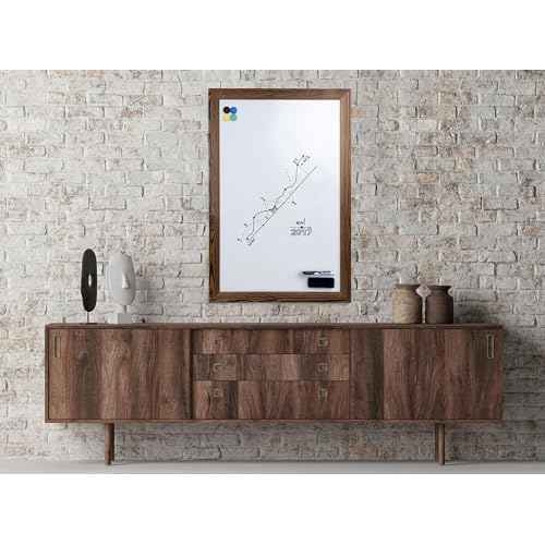 Real Wooden Framed Magnetic Dry Erase Whiteboard, 24" X 36", Vertical/Horizontal Wall Mount, Includes Black Marker, Eraser and 4 Magnets, by Better Office Products (Rustic Brown)