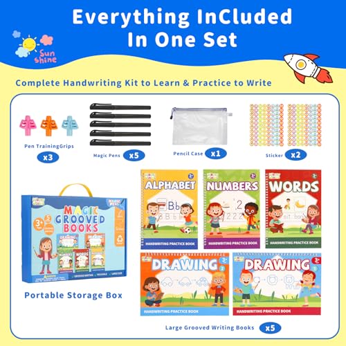 Kids Reusable Handwriting Practice Book with Magic Disappearing Ink - Ages 3-8
