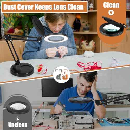 Veemagni 2-in-1 Magnifying Glass with Light and Stand, 3 Color Modes Stepless Dimmable, 4X Real Glass Desk Lamp with Clamp & Lens Cap, LED Lighted Magnifier with Light for Reading Crafts Close Works