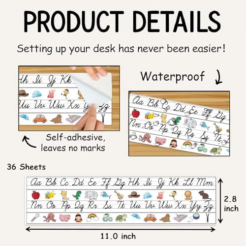 Black Cursive Alphabet Desk Letter Stickers - 36 Removable Classroom Labels