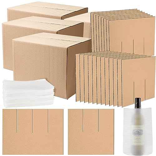 Leinuosen Moving Boxes Packing 16 x 12 x 12 Inch Divider Kits Included 10 Corrugate Dividers with 24 Foam Pouches for Shipping, Kitchen Moving Box Kit Dish Packing(2 Pack)