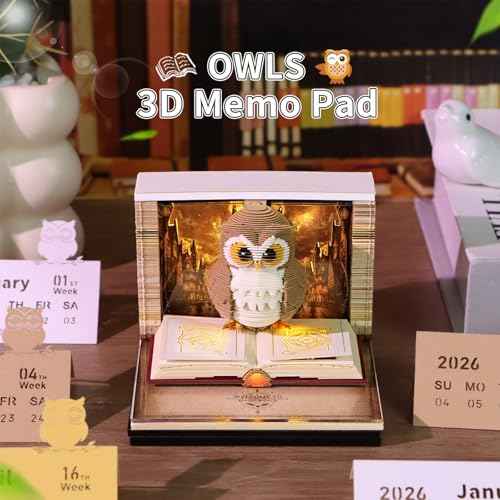 3D Calendar 2026, Desk Time Piece Calendar 2026,Tear-Away 3D Paper Art Notepad w LED Lights,Creative 3D Memo Artsy Pad Calendars, DIY Paper Carving Gift (K)