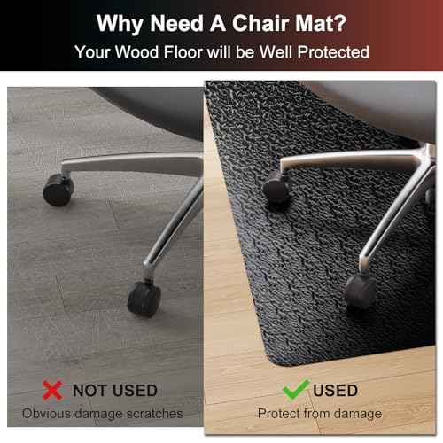 Office Chair Mat for Hardwood Floor, 36"x48" Large Black PVC Computer Desk Chair Mat with Unique Pattern for Gaming, Anti-Slip Floor Protector for Home Office, Rolling Chair