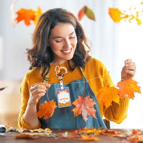 Zhanmai 48 Pcs Thanksgiving Reels Felt Retractable Fall Badge Reels with Clip Cute Squirrel Turkey Pumpkin Maple Leaves Holiday Themed Badge Holders Gift for Nurse Doctor Students School Office