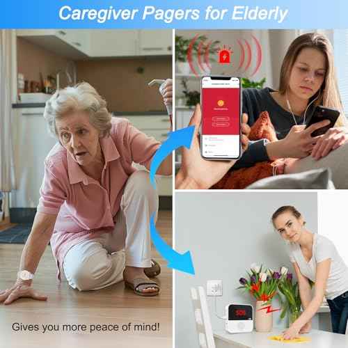 SanJie WiFi Rechargeable Care Alert System - Emergency Call Button & Caregiver Pager for Seniors/Elderly/Patients, 1 Watch + 1 Receiver, 2.4GHz WiFi Support (Home Use)