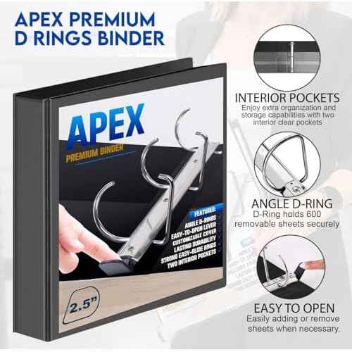2 Pack of 2.5¡± Smooth Opening Angle D-Ring View Black Binders, Professional Presentation Folder for Standard Pages with Inside Pockets, and Customizable Clear View Binder PVC-Free