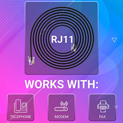 G-PLUG 3ft Flat RJ11 Phone Cable for Landline Phones Black