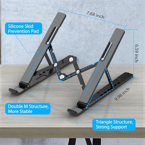Adjustable Laptop Stand for Desk - Portable Riser & Cooling Pad