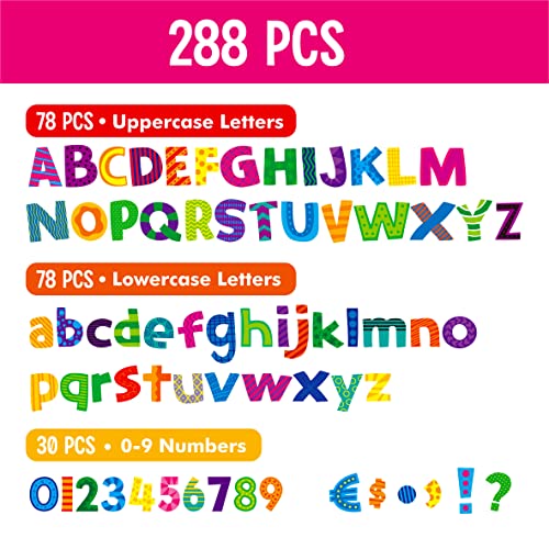 288 PCS Alphabet Combo Set, Bulletin Board Letters Including 78pcs Uppercase Letters, 78pcs Lowercase Letters, 30pcs 0-9 Numbers & Punctuation, Chalkboard Classroom Letters for Home School Room Decor
