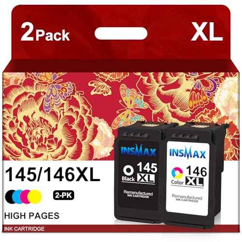 PG-145XL CL-146XL Ink Cartridges Combo Pack Replacement for Canon 145XL/146XL 145 146 High Yield for PIXMA TS3110 iP2810 MG2410 MG2510 MG2910 MG3010 (1 Black, 1 Color)