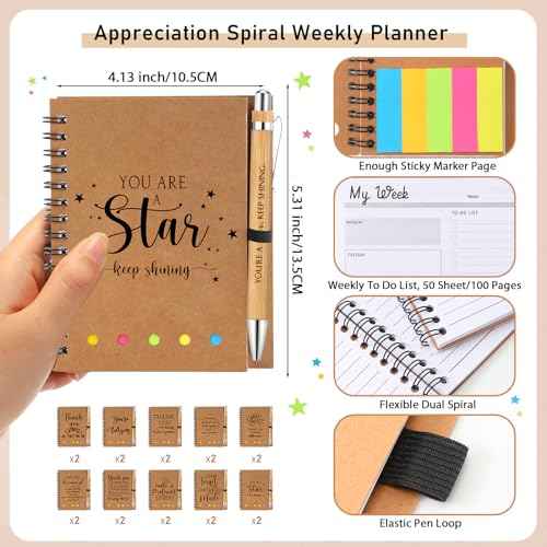 Tellingyou 20 Set Employee Appreciation Gifts Inspirational Spiral Notebooks with Motivational Pens Small Notepads for Coworkers Staff Team Volunteer Teacher Thanksgiving Christmas Thank You Gifts