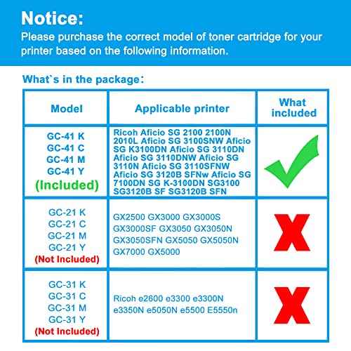 LCL Compatible Ink Cartridge Pigment Replacement for Ricoh GC-41 GC41 GC41K GC41C GC41M GC41Y 2100 2100N 2010L Aficio SG 3100SNW, Aficio SG K3100DN, Aficio SG 3110 (2Black Cyan Magenta Yellow 5-Pack)