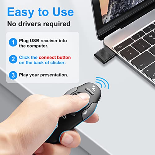 CLIKBUTM Wireless Presentation Clicker with Laser Pointer & Battery - Portable Remote for PPT & Slides