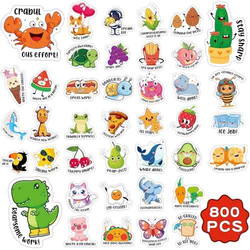 800PCS Fun Stickers for Kids, Positive Stickers for Kids Classroom, Classroom Prizes Elementary, Removable Teacher Stickers for Grading and Rewards