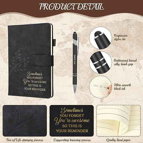 Seajan 24 Pcs Employee Appreciation Gifts Team Appreciation Gift Bulk 12 Inspirational A5 Leather Journals 12 Motivational Metal Ballpoint Pens Thank You Notebooks for Christmas Coworker Teacher Men