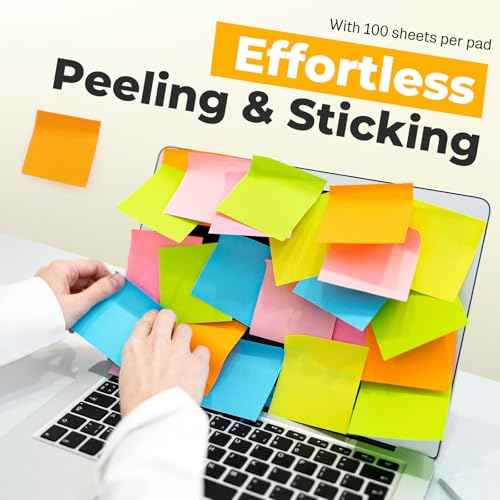 Sticky Notes 3x3 Inches, Bright Colors Self-Stick Pads, Easy to Post for Home, Office, Notebook,100 Sheets/pad (8 Pack)