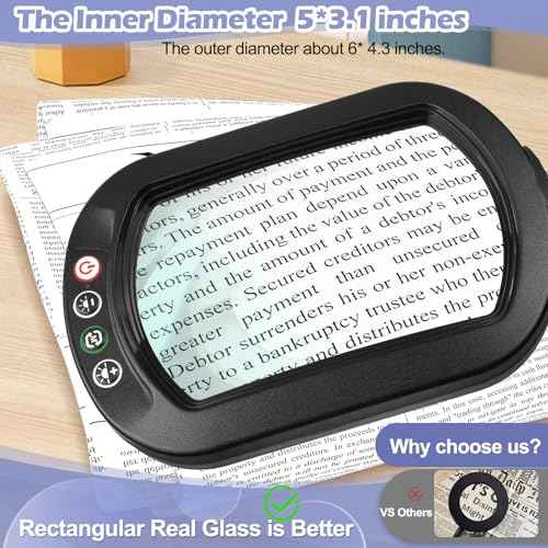 Drdefi 10X Square Magnifying Glass with Light and Stand, Real Glass LED Lighted Magnifier, 5 Color Modes Stepless Dimmable, Hands-Free Mag Desk Lamp with Clamp for Reading Craft Hobby Close Work